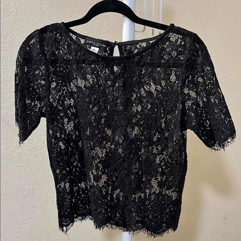 Sears Black Sleeve Lace Cropped Blouse